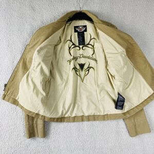 Harley Davidson khaki Womens Jacket Embroidered‎ Biker Full Zip Size M Pocket